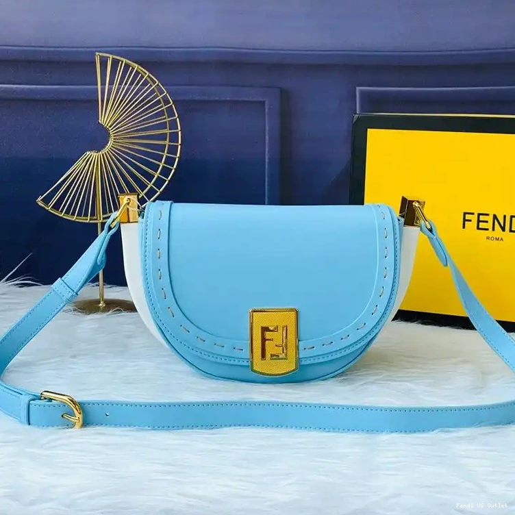 HOT Bag Calf Fendi ROMA Logo Moonlight Leather In Blue 0501